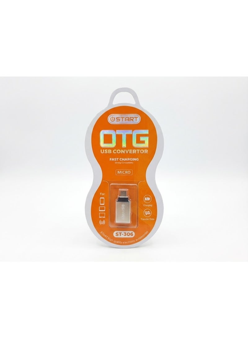 ستارت وصلة تحويل OTG معدنية صغيرة من ستارت (START ST-306) - منفذ مايكرو (Micro USB) إلى USB، تدعم نقل البيانات والشحن السريع، تصميم ألومنيوم - فضي - Image 4